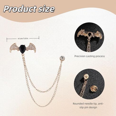 Men's Batwing Brooch Set with Teardrop Gems & Fringe Chains for Wedding, Gala, and Formal Suits in Saudi Arabia