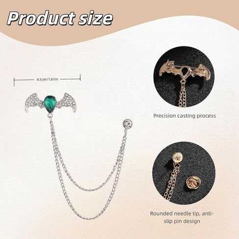 Men's Batwing Brooch Set with Teardrop Gems & Fringe Chains for Wedding, Gala, and Formal Suits in Saudi Arabia