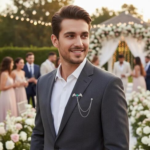 Men's Batwing Brooch Set with Teardrop Gems & Fringe Chains for Wedding, Gala, and Formal Suits in Saudi Arabia