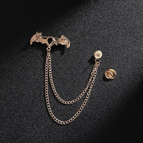 Men's Batwing Brooch Set with Teardrop Gems & Fringe Chains for Wedding, Gala, and Formal Suits in Saudi Arabia