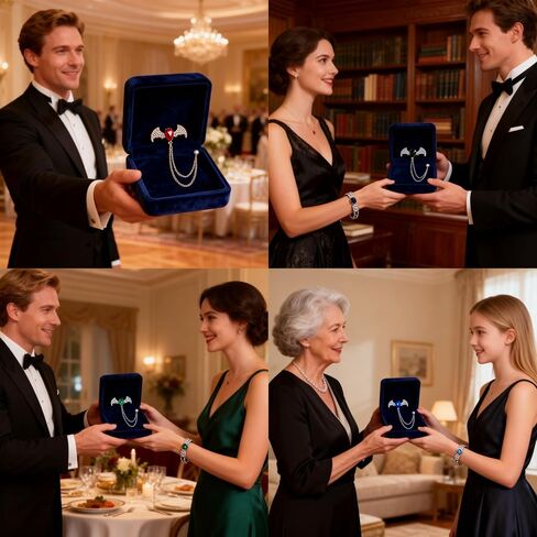 Men's Batwing Brooch Set with Teardrop Gems & Fringe Chains for Wedding, Gala, and Formal Suits in Saudi Arabia