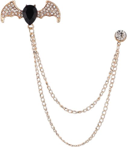 Men's Batwing Brooch Set with Teardrop Gems & Fringe Chains for Wedding, Gala, and Formal Suits in Saudi Arabia