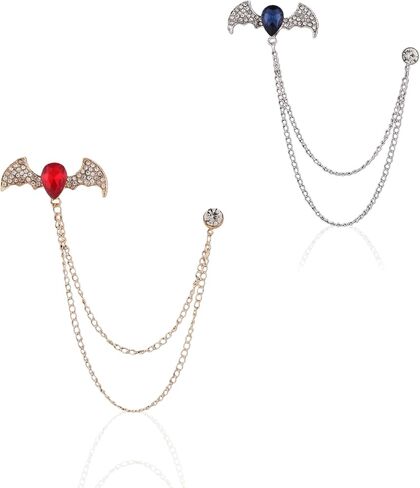Men's Batwing Brooch Set with Teardrop Gems & Fringe Chains for Wedding, Gala, and Formal Suits in Saudi Arabia
