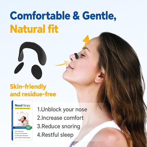 Nasal Strips for Snoring Relief – Breathing Aid for Better Sleep, Soft Hypoallergenic Nasal Dilator Strips for Men & Women, Easy-Apply Nose Strips for Quiet Nights & Improved Airflow(60 Pieces) in Saudi Arabia