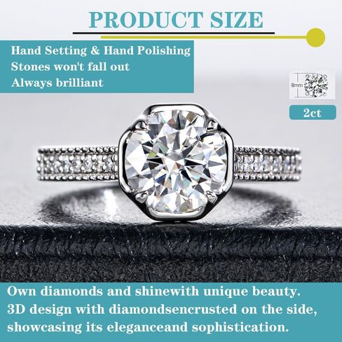 Moissanite Engagement Rings for Women: 2cttw Round Cut Lab Created Diamond in Half Bezel/Bezel/Channel/Halo Setting, Solitaire Promise & Anniversary Wedding Rings in Saudi Arabia