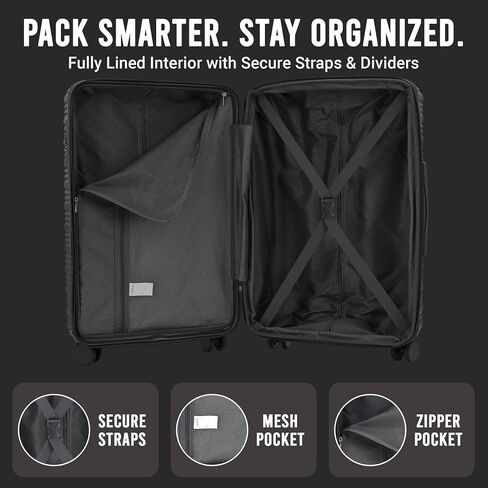 IZOD Romeo 3 Piece Expandable Hardside Luggage Set, Black in Kuwait