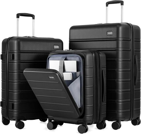 TAKUMI Luggage Sets 3 Piece - Lightweight Carry On Luggage with Front Pocket - Hardshell Suitcase Set with Double Spinner Wheels - Travel Luggage with TSA Lock (Black, 3 PIECE SET（20/24/28）) in Saudi Arabia