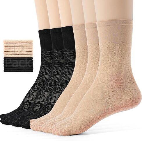 Jeasona 12 Pairs Women’s Sheer Ruffle Socks, Polka Dot Mesh Lace Crew Nylon Transparent Dress Socks in Saudi Arabia