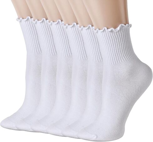 FYC Womens Ruffle Socks, Cute Ruffle Ankle Socks, Soft Breathable Sock for Daily Wear 6 Pairs in Saudi Arabia