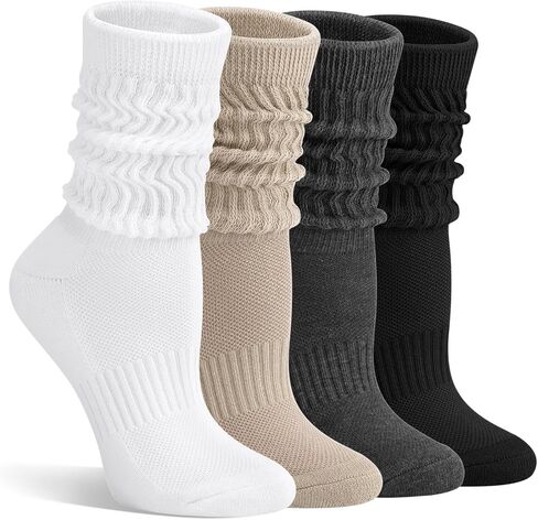 iCamter 4 Pairs Slouchy Socks for Women Retro Knit Long Crew Slouch Soft Cotton Tube Calf Boot Scrunch Socks in Saudi Arabia