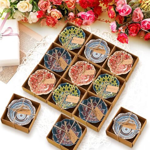 12 Pcs Wedding Favors for Guests 3.3 Inches Small Ceramic Bowl Dipping Bowl Mexican Pottery Boho Dishes Wedding Souvenirs for Bridal Pooja Baby Shower Birthday Guest Return Gift (Bohemian) in Saudi Arabia