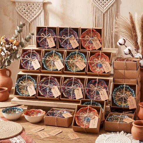 12 Pcs Wedding Favors for Guests 3.3 Inches Small Ceramic Bowl Dipping Bowl Mexican Pottery Boho Dishes Wedding Souvenirs for Bridal Pooja Baby Shower Birthday Guest Return Gift (Bohemian) in Saudi Arabia
