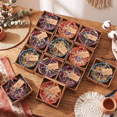 12 Pcs Wedding Favors for Guests 3.3 Inches Small Ceramic Bowl Dipping Bowl Mexican Pottery Boho Dishes Wedding Souvenirs for Bridal Pooja Baby Shower Birthday Guest Return Gift (Bohemian) in Saudi Arabia