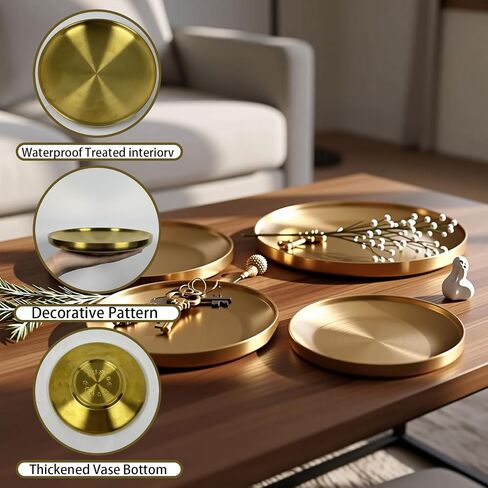 Gold Round Tray,Decorative Antique Bowl,Stainless Steel Fruit Bowl for Entryway Table Kitchen Counter,Jewelry Dish Candle Plate for Home,Dining Table,Shoe rack Decor (Gold, 7.5") in Saudi Arabia
