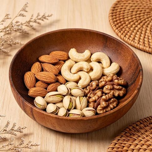 Skrfren 4.7 Inch Acacia Decorative Bowl Round Keys Bowl for Entryway Tabletop Organizer Small Wooden Bowls for Keys, Wallet, Candy, Cookies (4.7" x 4.7" x 1.5") in Kuwait