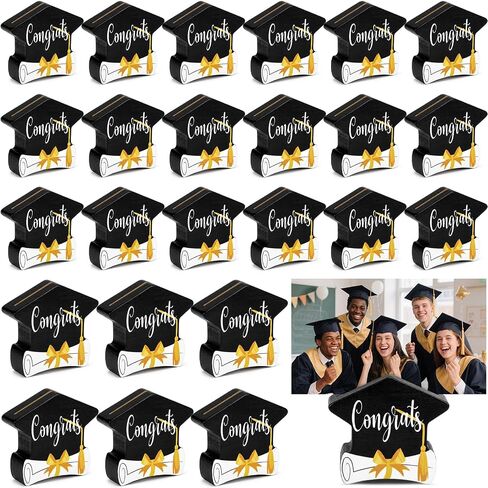 AceOrbit 24 Pcs Wooden Graduation Cap Photo Holders Small Picture Display Stand for Table Centerpieces Place Card Holder for Grad Party No Year Printed Reusable in Kuwait