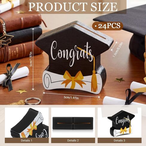 AceOrbit 24 Pcs Wooden Graduation Cap Photo Holders Small Picture Display Stand for Table Centerpieces Place Card Holder for Grad Party No Year Printed Reusable in Kuwait