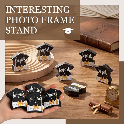 AceOrbit 24 Pcs Wooden Graduation Cap Photo Holders Small Picture Display Stand for Table Centerpieces Place Card Holder for Grad Party No Year Printed Reusable in Kuwait