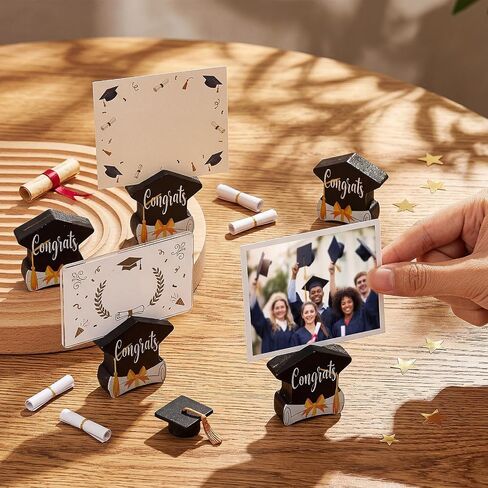 AceOrbit 24 Pcs Wooden Graduation Cap Photo Holders Small Picture Display Stand for Table Centerpieces Place Card Holder for Grad Party No Year Printed Reusable in Kuwait
