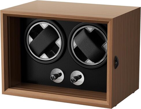Double Watch Winder for Automatic Watches, Wooden Automatic Watch Box with Dual Independent Control, Ultra-Quiet Sleeping Motor, Soft Pillow & Blue LED, Gift for Men & Watch Lovers in Saudi Arabia