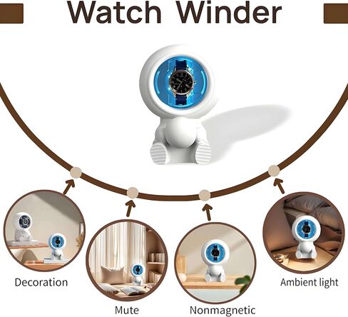 Astronaut Design Single Watch Winder for Automatic Watches, Watch Winders With 3 Rotating Modes, Silent Motor,Self Winding Watch Box With 5-Colors Light Showcase Box, Gift for Watch Collectors in Saudi Arabia