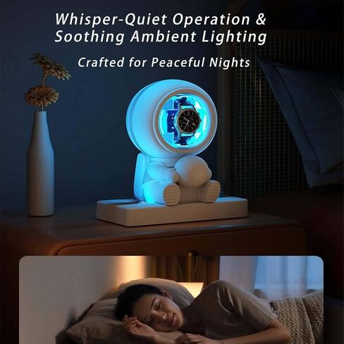 Astronaut Design Single Watch Winder for Automatic Watches, Watch Winders With 3 Rotating Modes, Silent Motor,Self Winding Watch Box With 5-Colors Light Showcase Box, Gift for Watch Collectors in Saudi Arabia
