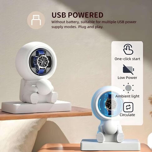 Astronaut Design Single Watch Winder for Automatic Watches, Watch Winders With 3 Rotating Modes, Silent Motor,Self Winding Watch Box With 5-Colors Light Showcase Box, Gift for Watch Collectors in Saudi Arabia