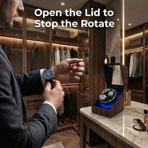 3 Watch Winder for Automatic Watches, Watch Rotator for Rolex 5 Rotation Modes Box with Blue Light, Watches Winder Case USB-C or Battery Powered Present for Men Quiet Mabuchi Motor(≤5db) in Saudi Arabia