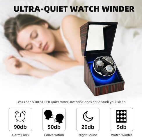 3 Watch Winder for Automatic Watches, Watch Rotator for Rolex 5 Rotation Modes Box with Blue Light, Watches Winder Case USB-C or Battery Powered Present for Men Quiet Mabuchi Motor(≤5db) in Saudi Arabia