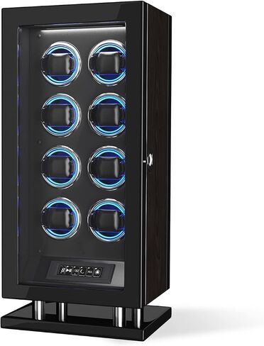 DUKWIN Fingerprint Lock Watch Winder for 6/9/12 Automatic Watches with Changing Light, Multiple TPD, LCD Touchscreen, Remote Control, Adjustable Watches Pillow and Quiet Motor for Watch Lover in Saudi Arabia