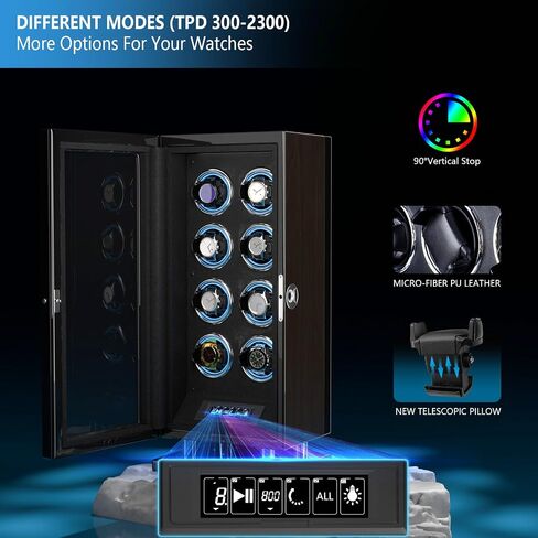 DUKWIN Fingerprint Lock Watch Winder for 6/9/12 Automatic Watches with Changing Light, Multiple TPD, LCD Touchscreen, Remote Control, Adjustable Watches Pillow and Quiet Motor for Watch Lover in Saudi Arabia