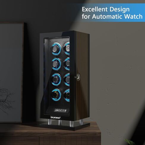 DUKWIN Fingerprint Lock Watch Winder for 6/9/12 Automatic Watches with Changing Light, Multiple TPD, LCD Touchscreen, Remote Control, Adjustable Watches Pillow and Quiet Motor for Watch Lover in Saudi Arabia
