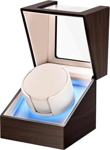 Watch Winder for Automatic Watches, Ultra Quiet Japanese Motor (<5 db), Premium Self Winding Rotating Wooden Watch Case with Soft Blue Ambient Light, Gifts for Him/Her/Dad (Dark Brown, One) in Saudi Arabia
