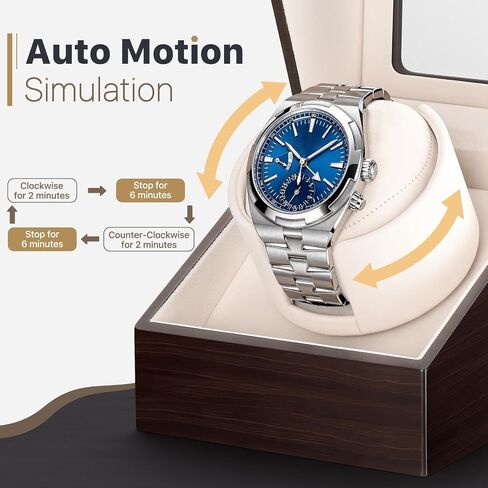 Watch Winder for Automatic Watches, Ultra Quiet Japanese Motor (<5 db), Premium Self Winding Rotating Wooden Watch Case with Soft Blue Ambient Light, Gifts for Him/Her/Dad (Dark Brown, One) in Saudi Arabia