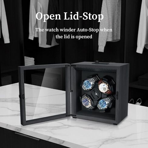 Mcbazel 4 Watch Winder for Automatic Watches, Automatic Watch Winder Box with Super Quiet Motor, 2 Rotation Mode & Ring Holder, Ideal Gift for Men, Father, Women [Black] in Saudi Arabia