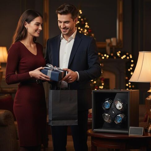 Mcbazel 4 Watch Winder for Automatic Watches, Automatic Watch Winder Box with Super Quiet Motor, 2 Rotation Mode & Ring Holder, Ideal Gift for Men, Father, Women [Black] in Saudi Arabia