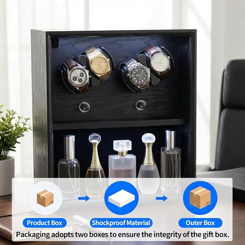 Oryx 4 Watch Winder for Automatic Watches, Rotating Watch Box 5 Rotation Modes Display Case with Extra Perfume Storage, Lockable Winders White Light USB/AC Powered Mabuchi Motor in Saudi Arabia