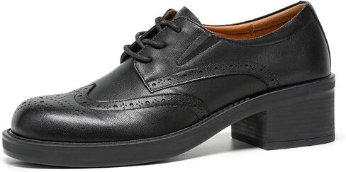 BEAU TODAY Oxford Shoes for Women Leather Wingtip Brogue Lace-Up Round Toe Block Heel Comfortable Dress Oxfords for Business Casual Office Work in Kuwait