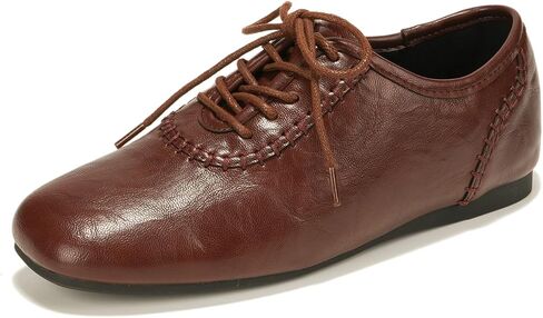 Women's Square Toe Lace-up Flats Soft Leather Retro Oxford Shoes Casual Low Flat Heel Dress Shoes for Work Office Daily Walking in Saudi Arabia