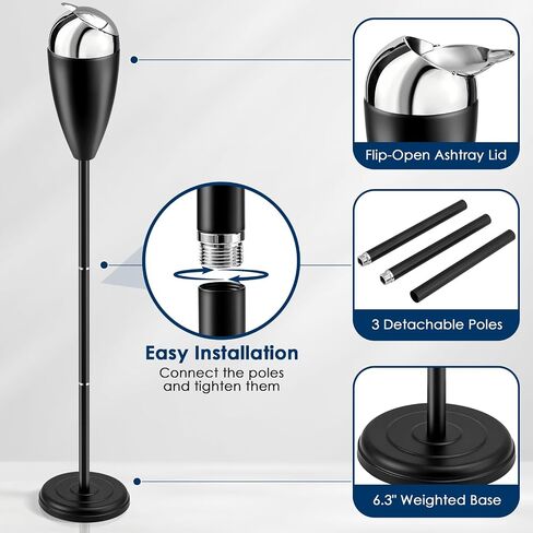 Ash Tray, 3-Level Adjustable Cigar Ashtray, Standing Ashtray with Lid, Flip-open Outdoor Ashtray, Black Ashtrays for Cigarettes with Weighted Base, Smokeless Ash Trays Outdoors Indoor Home Patio in Saudi Arabia