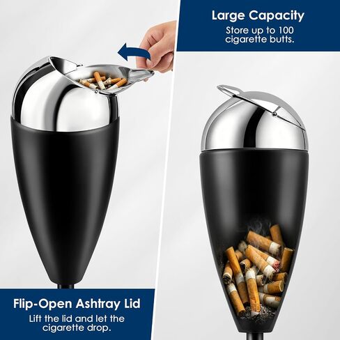 Ash Tray, 3-Level Adjustable Cigar Ashtray, Standing Ashtray with Lid, Flip-open Outdoor Ashtray, Black Ashtrays for Cigarettes with Weighted Base, Smokeless Ash Trays Outdoors Indoor Home Patio in Saudi Arabia