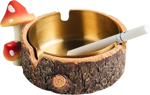 Cute Mushroom Ashtray with Stainless Steel Tray for Cigarette, Natural Resin Ash Tray for Indoor or Outdoor use, Ash Holder for Home and Garden Decor in Saudi Arabia