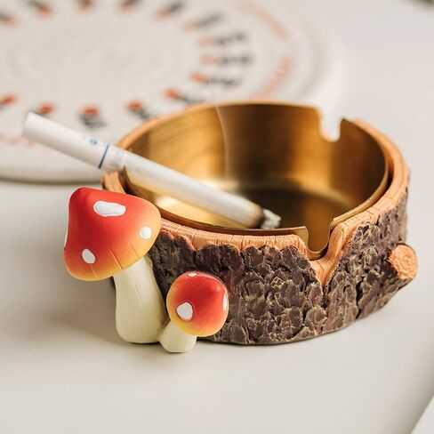 Cute Mushroom Ashtray with Stainless Steel Tray for Cigarette, Natural Resin Ash Tray for Indoor or Outdoor use, Ash Holder for Home and Garden Decor in Saudi Arabia