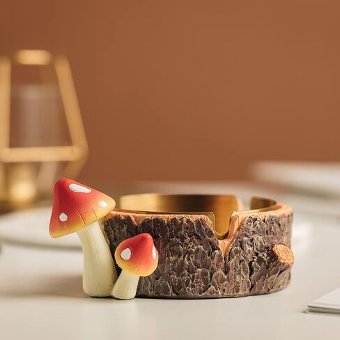 Cute Mushroom Ashtray with Stainless Steel Tray for Cigarette, Natural Resin Ash Tray for Indoor or Outdoor use, Ash Holder for Home and Garden Decor in Saudi Arabia