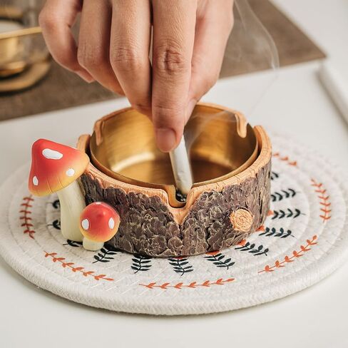 Cute Mushroom Ashtray with Stainless Steel Tray for Cigarette, Natural Resin Ash Tray for Indoor or Outdoor use, Ash Holder for Home and Garden Decor in Saudi Arabia