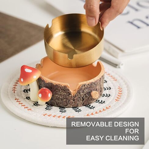 Cute Mushroom Ashtray with Stainless Steel Tray for Cigarette, Natural Resin Ash Tray for Indoor or Outdoor use, Ash Holder for Home and Garden Decor in Saudi Arabia