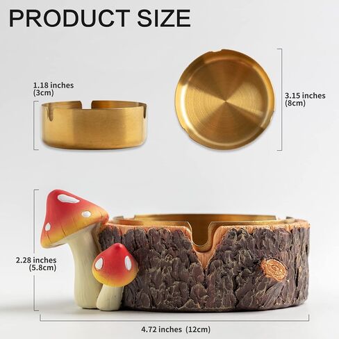 Cute Mushroom Ashtray with Stainless Steel Tray for Cigarette, Natural Resin Ash Tray for Indoor or Outdoor use, Ash Holder for Home and Garden Decor in Saudi Arabia