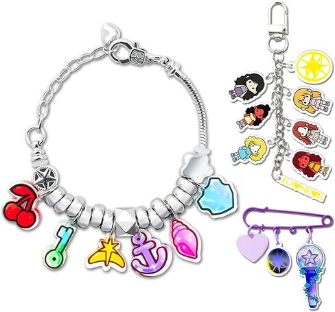 NEOVISTA Bracelet Set Inspired by KATSEYE Merch, Acrylic Charms Bracelet with Brooch Pin & Cartoon Keychain for Concerts Outfit, Daily Wear and Eyecon Gifts in Saudi Arabia
