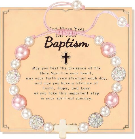 Baptism Gifts for Girl, Cross Pearl Bracelet for Christening First Communion Confirmation, Religious Christian Jewelry Keepsake for Kids Goddaughter Daughter Granddaughter Niece Sister in Saudi Arabia