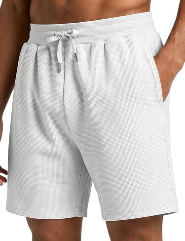 Ugerlov Men's Casual Shorts Cotton Drawstring 7 Inch Waffle Summer Beach Shorts Elastic Waist Lounge SweatShorts with Pockets in Saudi Arabia